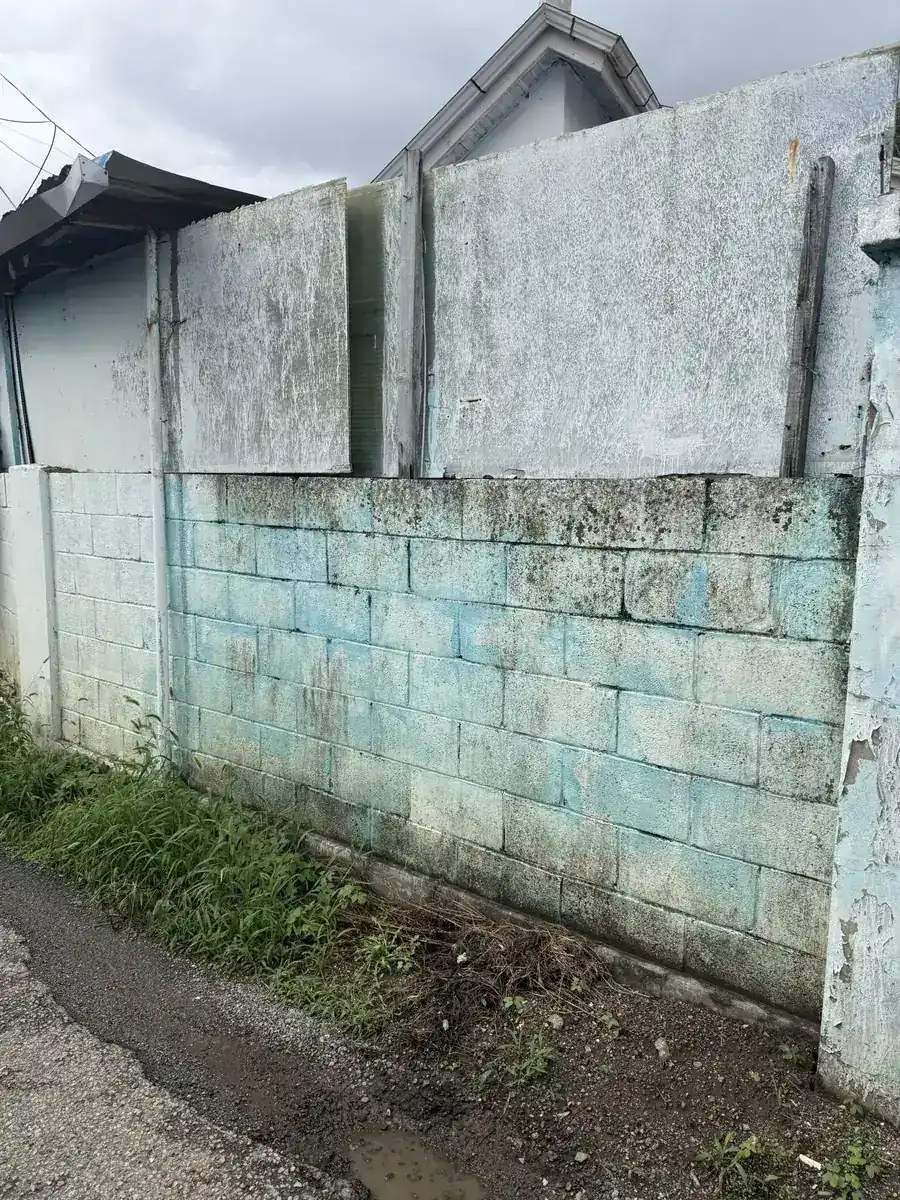 외벽페인트 도장 전 변색된 청록색 블록 담벼락 이전
